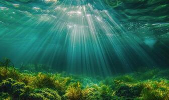 AI generated Sun Shining Through Water Over Plants photo