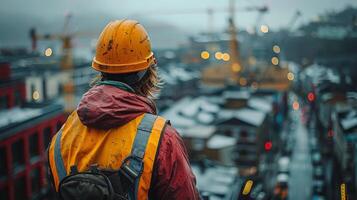 AI generated Man in Hard Hat With Cityscape photo