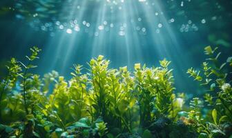 ai generado luz de sol brillante mediante árbol hojas foto