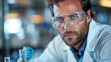 AI generated Scientist Inspecting Bottle in Lab photo