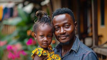 ai generado hombre participación pequeño niña en su brazos foto