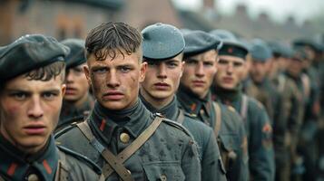 ai generado grupo de hombres en uniformes en pie juntos foto