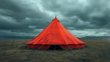 AI generated Red Tent on Dry Grass Field photo