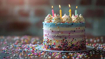 AI generated Birthday Cake With Sprinkles and White Frosting photo