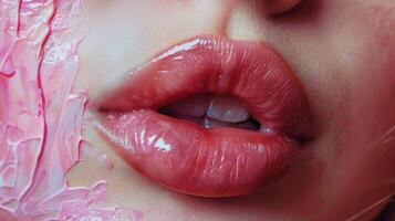 AI generated Close Up of Womans Lips With Red Lipstick photo