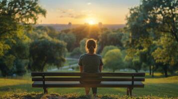 AI generated Woman Sitting on Bench in Park photo
