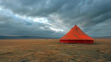 AI generated Red Tent on Dry Grass Field photo