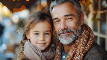 ai generado hombre participación pequeño niña en su brazos foto