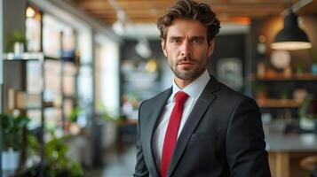 AI generated Man in Suit and Red Tie photo