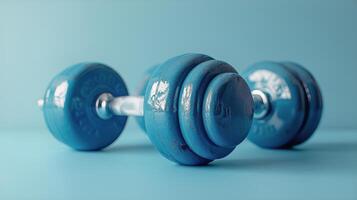 AI generated Pair of Blue Dumbbells on Bed photo