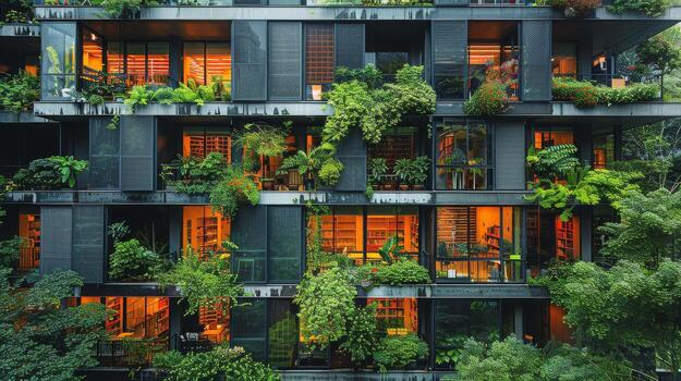 AI generated Building Facade Covered in Plants photo