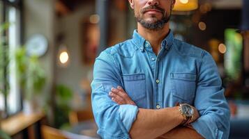 AI generated Man Crossing Arms in Front of Bar photo