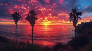 AI generated Majestic Sunset Over Ocean With Palm Trees photo