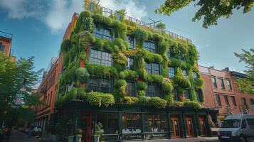 AI generated Towering Building Covered in Lush Plants photo