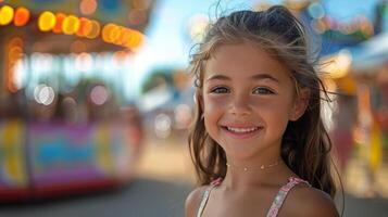 ai generado joven niña sonriente a cámara foto