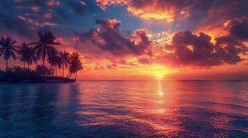 AI generated Majestic Sunset Over Ocean With Palm Trees photo