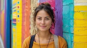 AI generated Woman Standing in Front of Colorful Wall photo