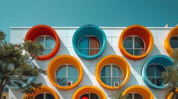 AI generated Colorful Building With Balconies in Urban Setting photo