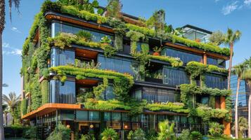 AI generated Towering Building Covered in Lush Plants photo
