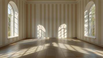 AI generated Empty Room With Black and White Striped Walls photo