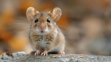 AI generated Brown Mouse Sitting on Wooden Floor photo