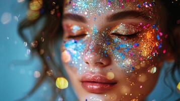 AI generated Womans Face Covered in Glitter photo