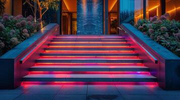 AI generated Illuminated Stairs With Neon Lights photo