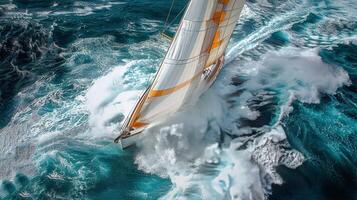 AI generated Sailboat Maneuvering Through Large Wave photo