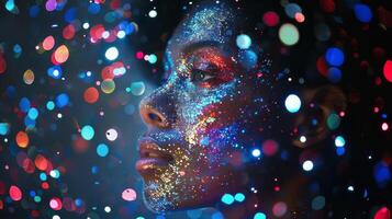 AI generated Womans Face Covered in Glitter photo