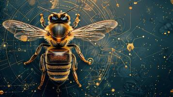 AI generated Bee Perched on Blue Background photo