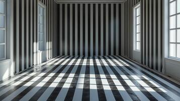 AI generated Empty Room With Black and White Striped Walls photo