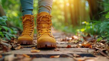 ai generado cerca arriba de persona vistiendo amarillo botas foto