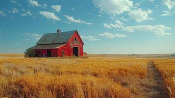 AI generated Red Barn in Wheat Field photo