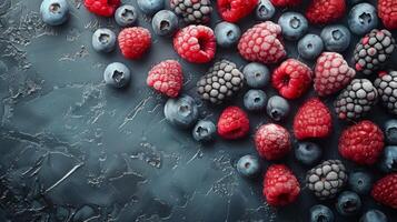 AI generated Assorted Berries on a Dark Background photo