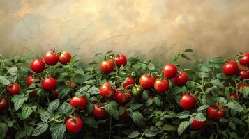 AI generated Plump Tomatoes Ripening on Vine photo