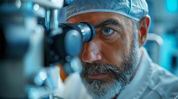 AI generated Man Looking Through Microscope photo