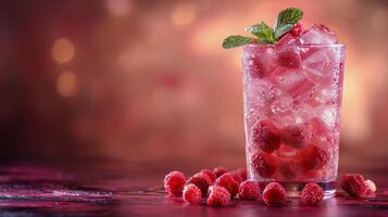 AI generated Glass Filled With Ice and Raspberries photo