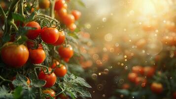 AI generated Plump Tomatoes Ripening on Vine photo