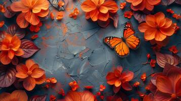 AI generated Butterfly Perched on Orange Flowers photo