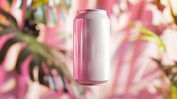 AI generated A floating white soda can in abstract background scene. Generated by artificial intelligence. photo