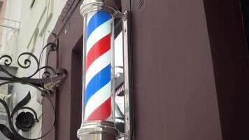 Barber pole. Outside winter view video