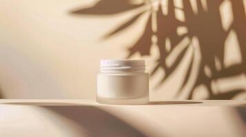 AI generated Photo of a simple, minimalist product. One can of cream installed against a background with soft beige tones. Generated by artificial intelligence.