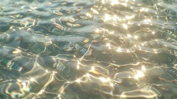 AI generated Close-up of transparent water surface with ripples and reflections, featuring silver veins. The sparkling golden light on the waters surface. Generated by artificial intelligence. photo