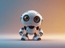 AI generated Cute small futuristic robot assistant isolated on bright background with copy space area photo