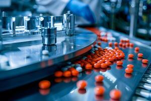 AI generated pharmaceutical industry producing a tablet medicine photo