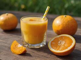 AI generated Cold Orange juice squash in a glass on a summer day photo