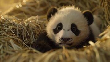 ai generado un linda bebé panda en el bosque. generado por artificial inteligencia. foto