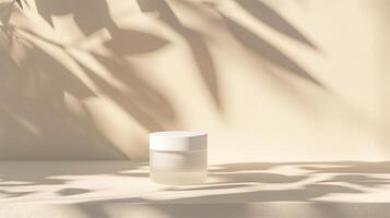 AI generated Photo of a simple, minimalist product. One can of cream installed against a background with soft beige tones. Generated by artificial intelligence.