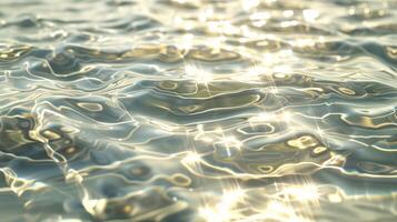 AI generated Close-up of transparent water surface with ripples and reflections, featuring silver veins. The sparkling golden light on the waters surface. Generated by artificial intelligence. photo