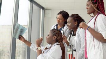 ung doktorer undersöka ett röntgen medan stående på en tabell video